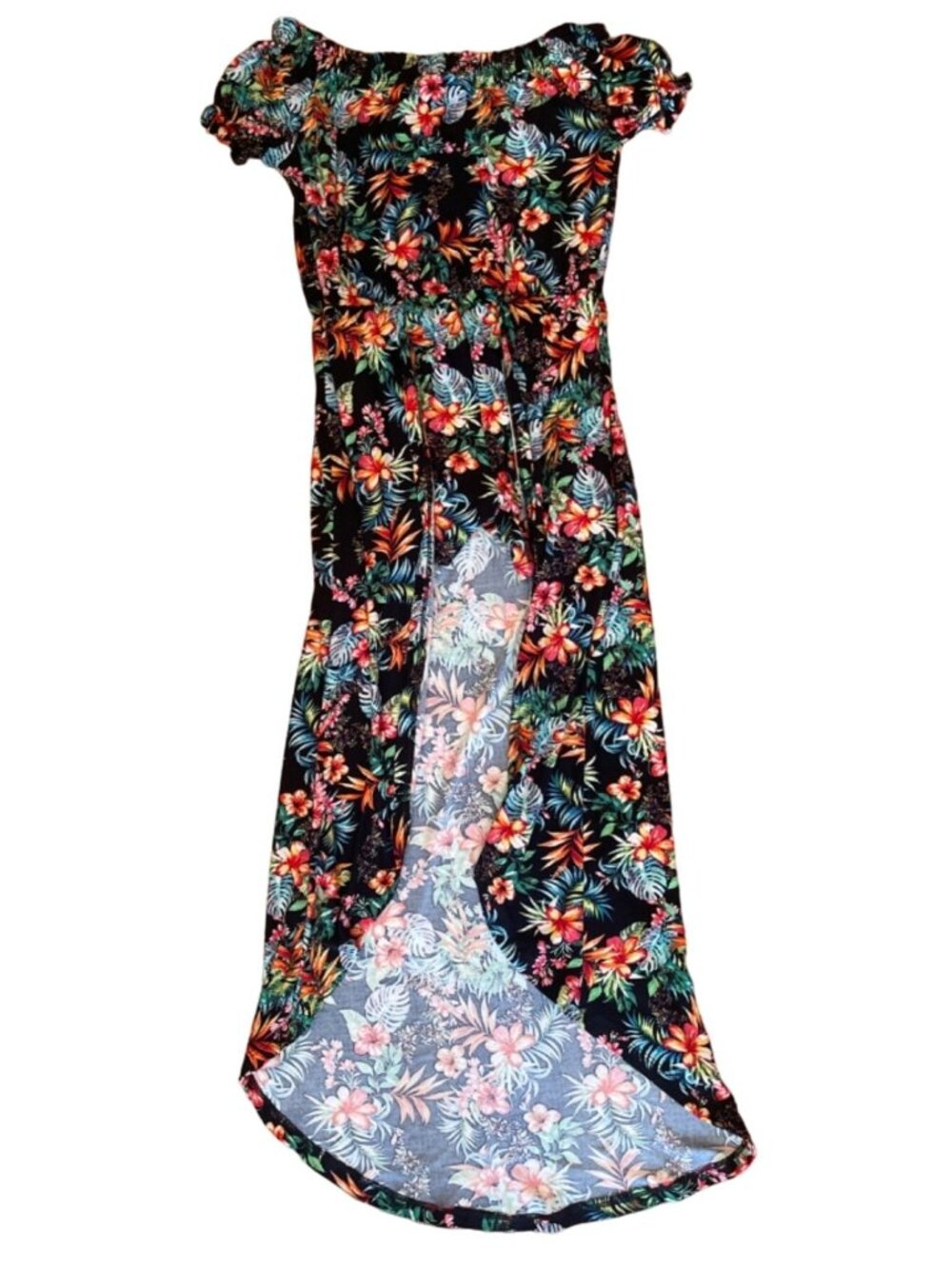 1st Kiss Off Shoulder Romper Women's S Tropical Floral Multicolor Summer Outfit